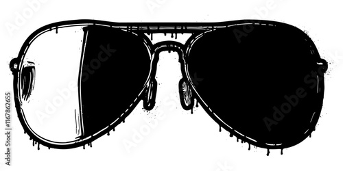 Classic sunglasses illustration in graffiti stencil style with dripping paint effect