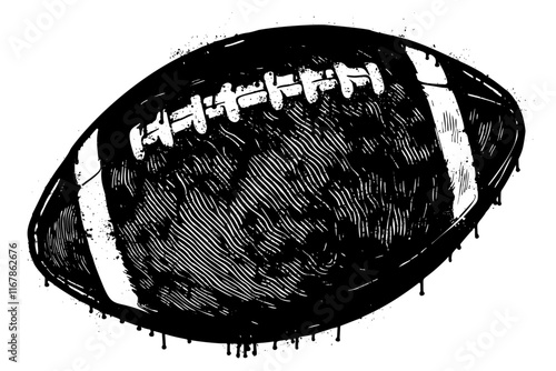 American football illustration in graffiti stencil style with dripping paint effect