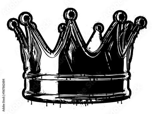 Classic crown illustration in graffiti stencil style with dripping paint effect