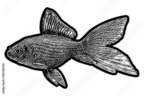 Goldfish illustration in retro black and white halftone newspaper print graphic style