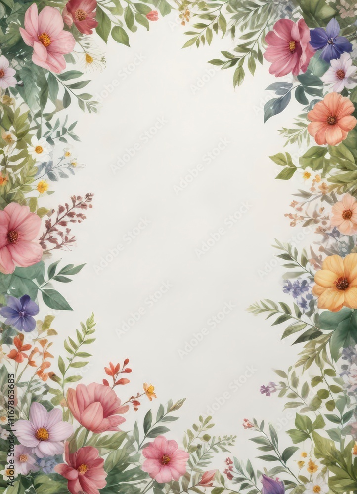 Watercolor background with scattered flowers and leaves , leafy, organic, flowers Watercolor background with scattered flowers and leaves , leafy, organic, flowers