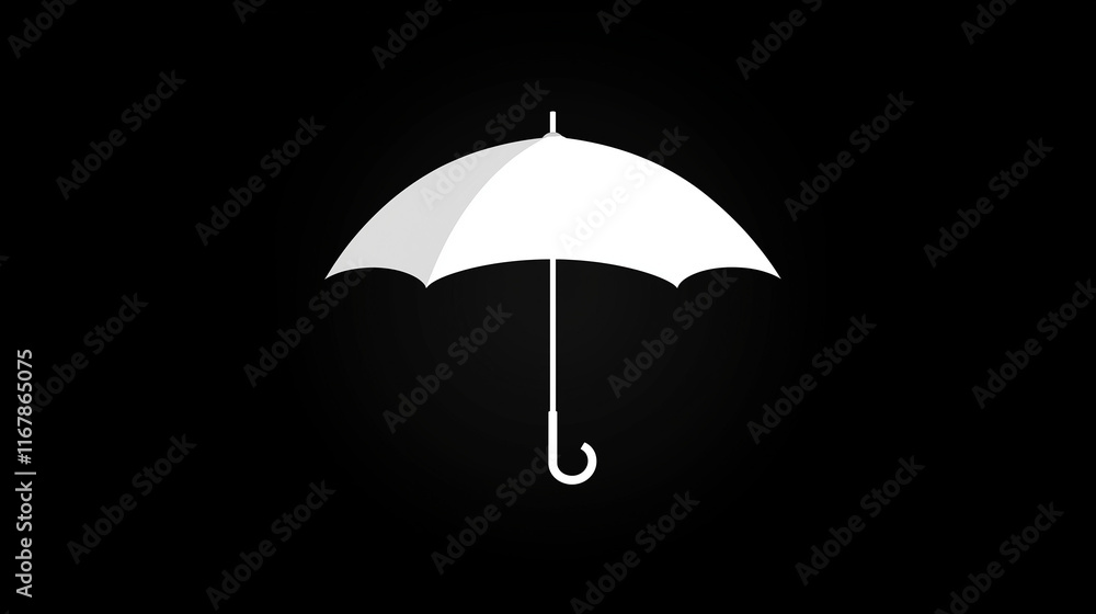 A single white umbrella floats against a stark black background. High contrast monochrome image simple, elegant design. Clean lines and negative space. A single white umbrella floats against a stark black background. High contrast monochrome image simple, elegant design. Clean lines and negative space.