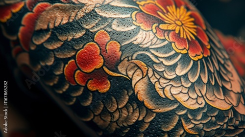 Close-up Yakuza-Style Dragon Tattoo on Arm