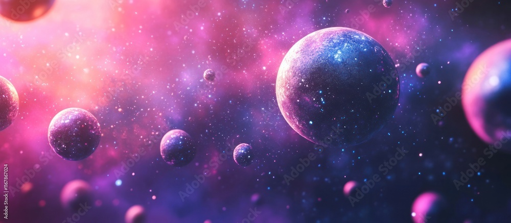 Fototapeta premium Immerse yourself in a captivating cosmic dreamscape where glowing galaxies mesmerizing nebulae and radiant planets dance in a surreal spatial realm This digital transports you to an ethereal
