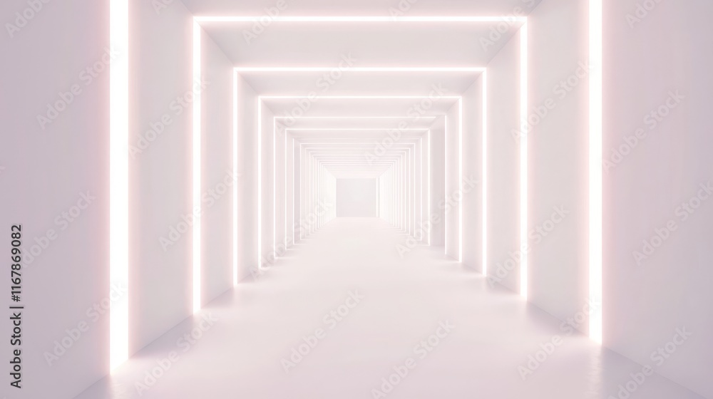 Fototapeta premium Ethereal Infinity: Illuminated White Corridor with Endless Perspective