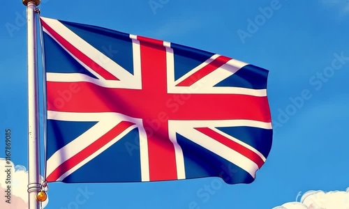 Union Jack Flag Waving Proudly in the Sky. Footage Video Flag waving United Kingdom
