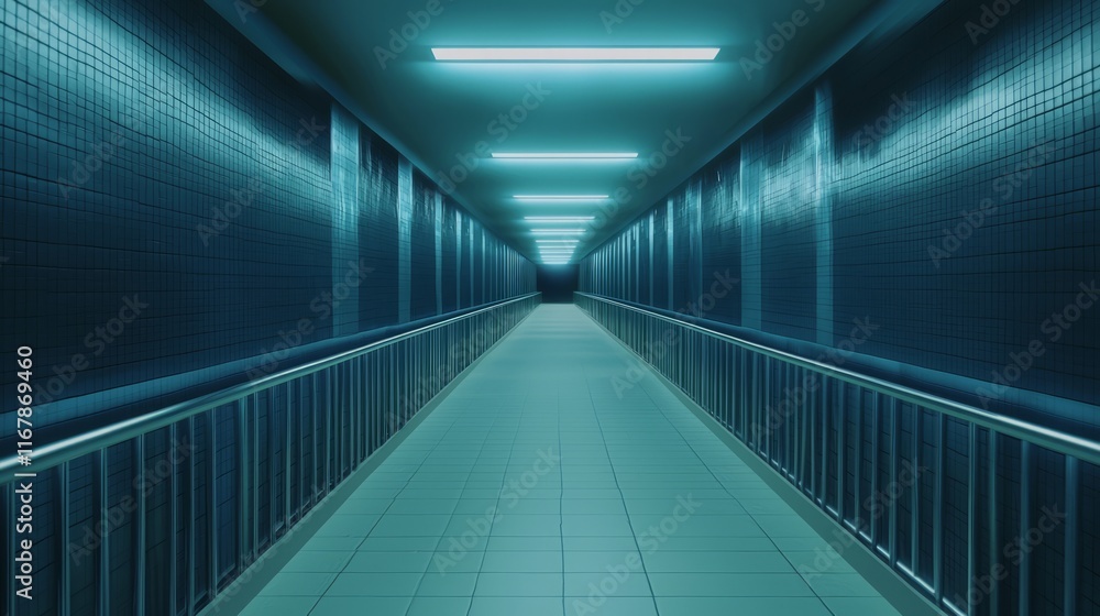 Obraz premium Futuristic Suspended Walkway in Silent Station with Distant Humming of Life Support - Ultra-Detailed Cinematic Image