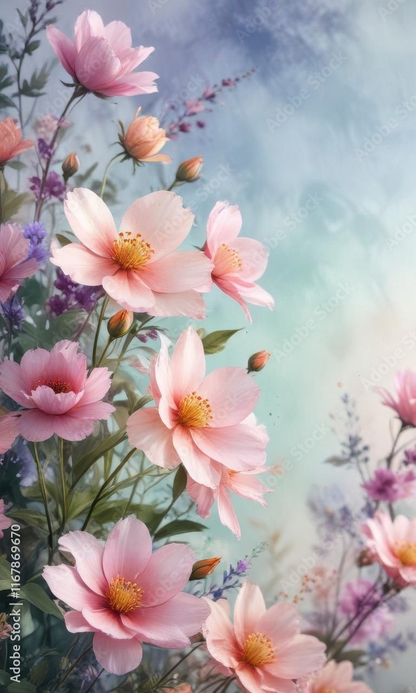 Delicate watercolor blooming flowers in a vibrant abstract background , art, watercolor Delicate watercolor blooming flowers in a vibrant abstract background , art, watercolor
