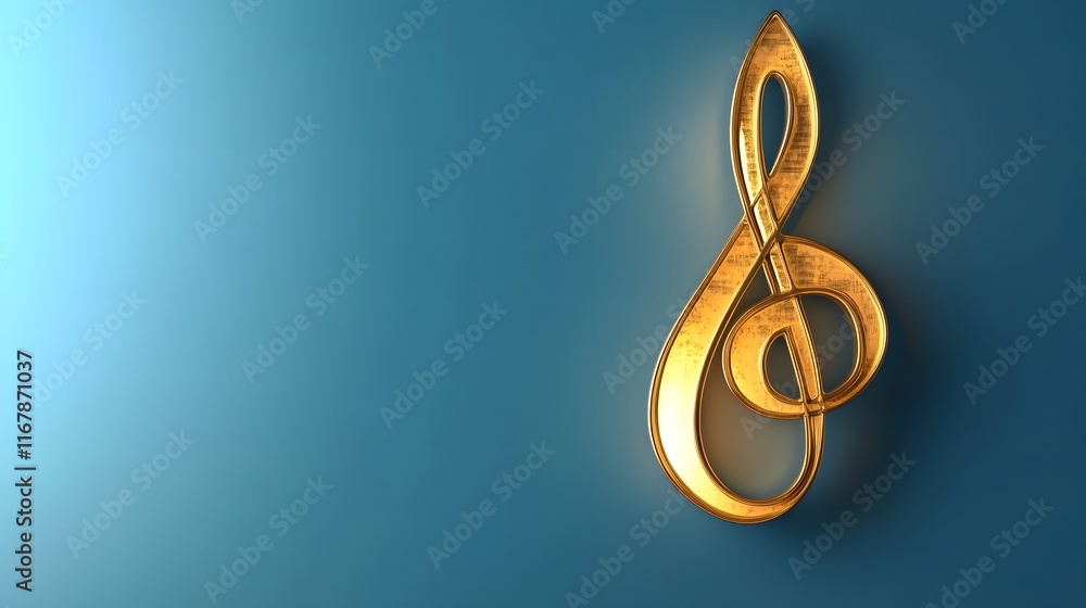 Fototapeta premium Golden Treble Clef on a Blue Background