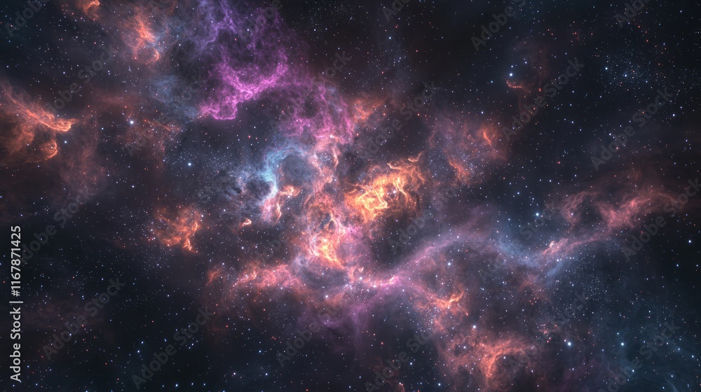 Obraz premium Cosmic Alignment: Black Form Among Glowing Nebulae in Ultra-Detailed Cinematic Image