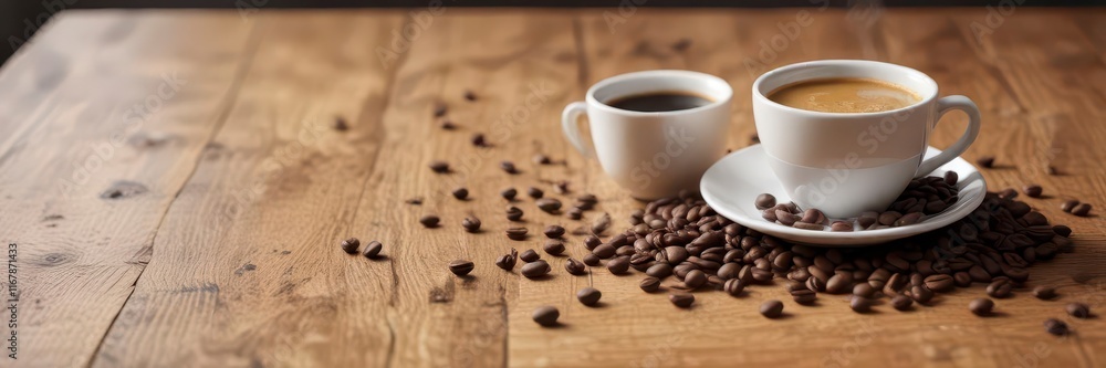 Espresso coffee cup on wooden table with beans scattered around, table, espresso, coffee Espresso coffee cup on wooden table with beans scattered around, table, espresso, coffee