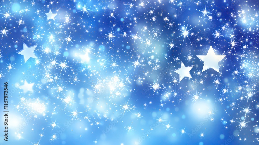 Sparkling blue background with twinkling stars and bokeh lights, perfect for festive designs. Sparkling blue background with twinkling stars and bokeh lights, perfect for festive designs.