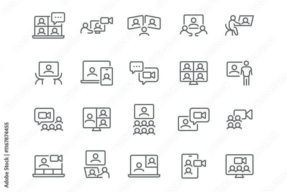New Vector Icon Set in Linear Style: Video conference. Popular! New Vector Icon Set in Linear Style: Video conference. Popular!