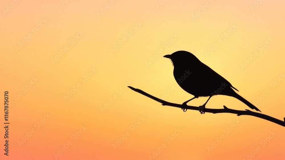 Fototapeta premium Hopeful Silhouette: Bird perched on Branch at Sunset, Embracing Nature's Beauty