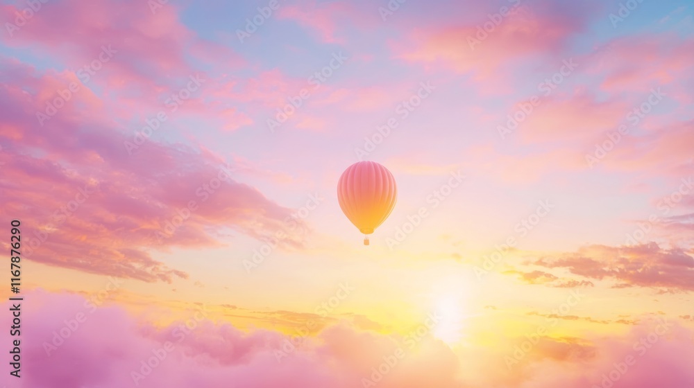 Serene Silhouette of Hot Air Balloon Sailing at Sunset with Golden Light and Clouds - Tranquil Journey in the Sky Serene Silhouette of Hot Air Balloon Sailing at Sunset with Golden Light and Clouds - Tranquil Journey in the Sky