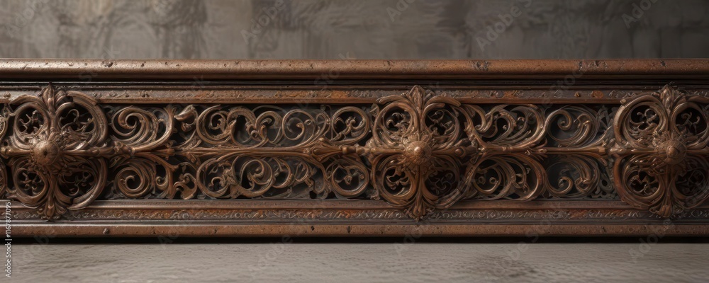 Ornate metal border with filigree details and rusted edges ,  metallic,  metalwork,  metal