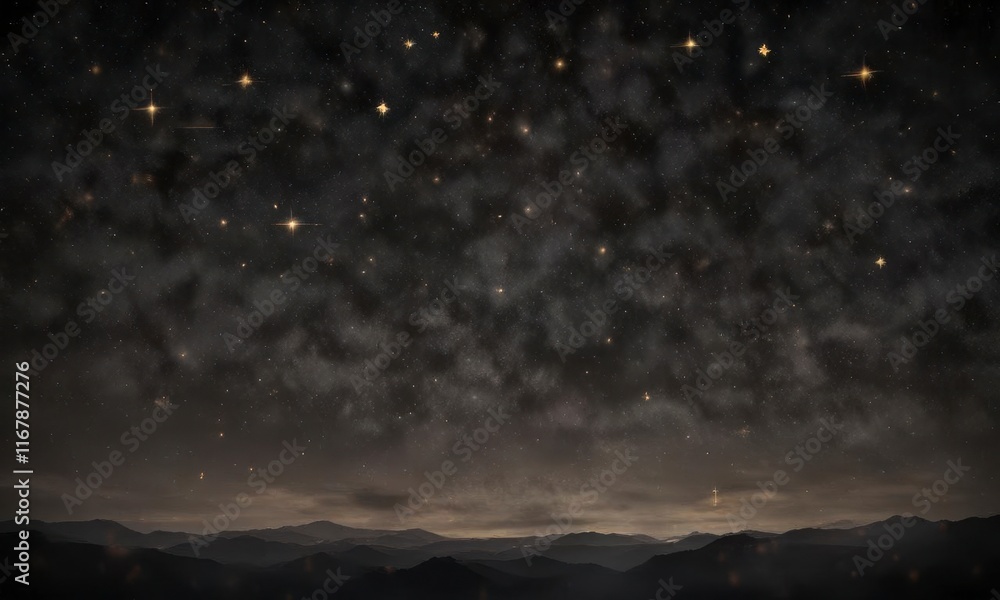 Fototapeta premium Mystical night sky with gold stars against a black background, universe, celestial