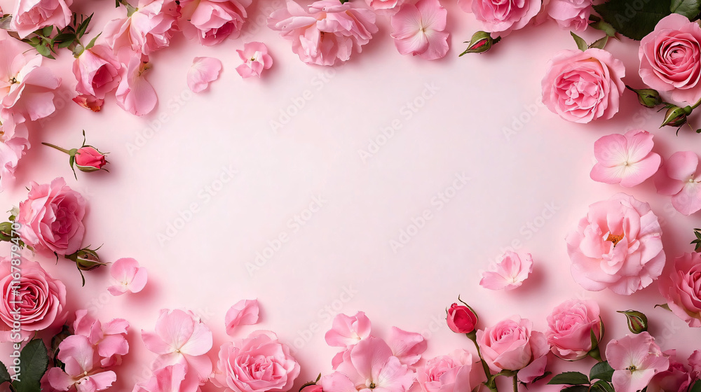 custom made wallpaper toronto digitalA serene floral arrangement of pink roses and delicate blossoms, perfect for wedding invitations, Valentine's Day, or Mother's Day celebrations with ample space for text.