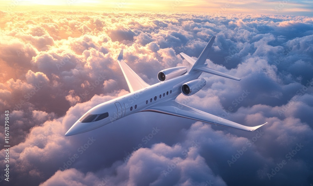 Fototapeta premium Private Jet Soaring Through Sunset Clouds