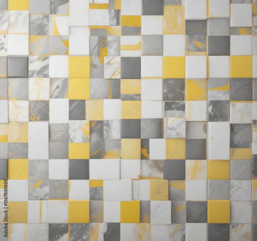 Fototapeta premium Yellow and gray squares on a white background with some abstract patterns , clean, abstract, yellow