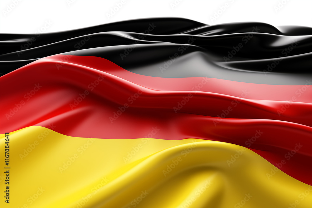 Fototapeta premium German flag on a white background, showcasing the iconic black, red, and gold tricolor design, perfect for cultural projects, educational materials, patriotic themes, or digital and graphic. Png