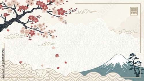 retro vintage illustration Japanese pattern background