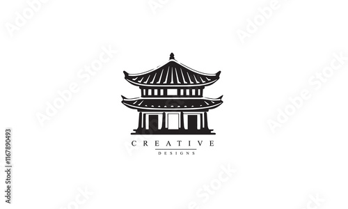 traditional building korean roof culture black logo design vector graphic symbol icon illustration 