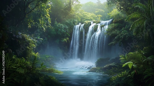 Enchanted Waterfall in Lush Tropical Paradise