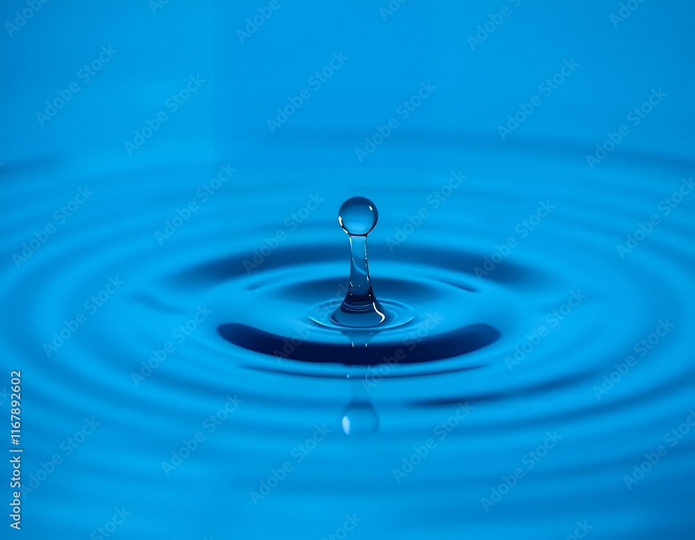 A single water droplet impacts a still surface of water, creating concentric ripples that radiate outward. A single water droplet impacts a still surface of water, creating concentric ripples that radiate outward.