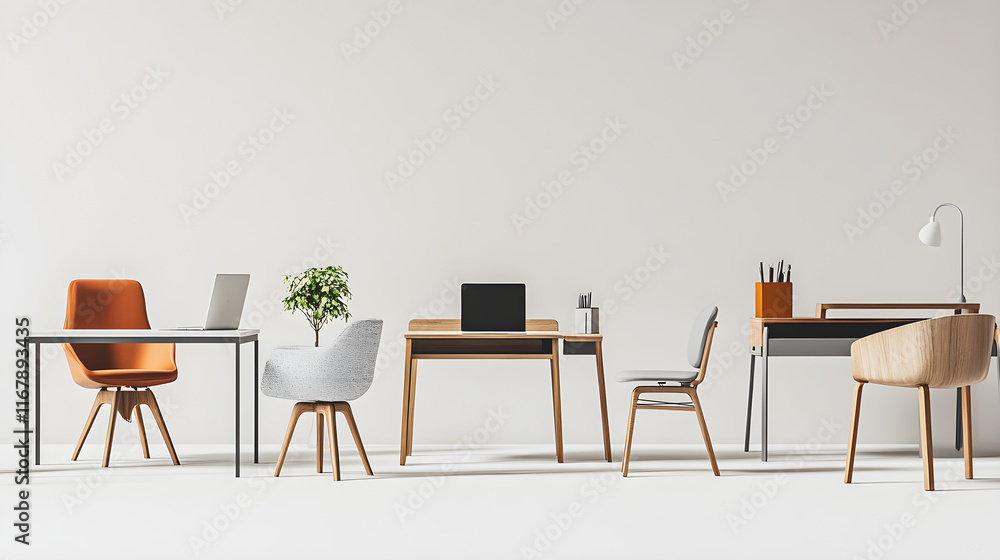 Fototapeta premium Contemporary Graphic-Style Desks and Chairs: A Modern Take on Minimalist Furniture Design