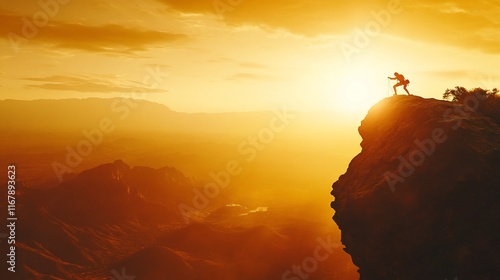 Wallpaper Mural Hiker sunset jump mountain peak success Torontodigital.ca