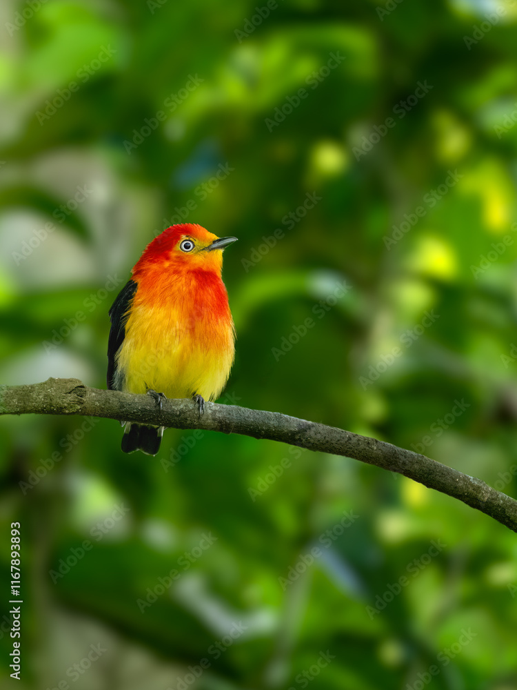 Band-tailed Manakin on tree branch Band-tailed Manakin on tree branch