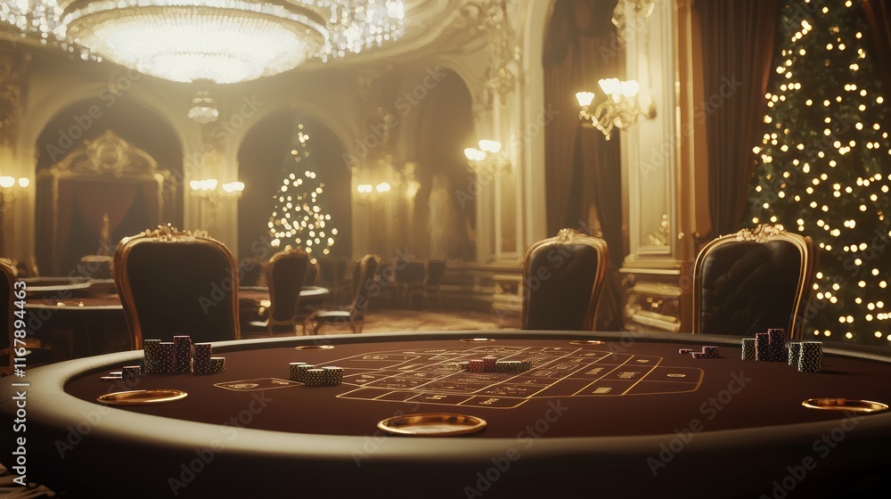 Obraz premium Luxurious High Stakes Poker Night: Elegant Table Setting with Focused Players and Stylish Attire