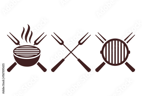 Grill bbq vector icon set. logo design template illustration