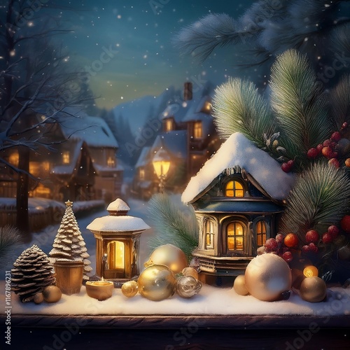 Vintage New Year and winter composition; the concept of celebration