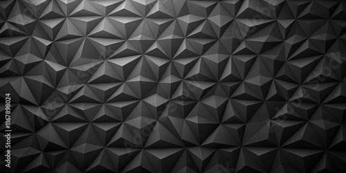 Black abstract background with parametric low poly triangle design for presentation template, rendering, geometric