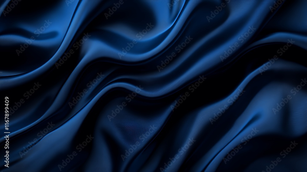 Fototapeta premium Deep Blue Silk Draped Luxuriously Smooth Fabric