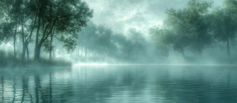 Captivating misty forest landscape with a tranquil lake and its serene reflection creating a dreamlike ethereal atmosphere of natural beauty and mystery Captivating misty forest landscape with a tranquil lake and its serene reflection creating a dreamlike ethereal atmosphere of natural beauty and mystery