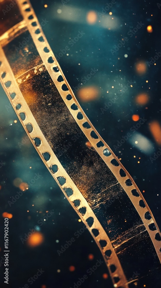 Fototapeta premium Glowing Vintage Inspired Cinematic Film Reel with Sparkling Bokeh Lights and Grunge Texture This Captivating Multimedia Background or Overlay Evokes a Nostalgic Dramatic and Mood Perfect for Film