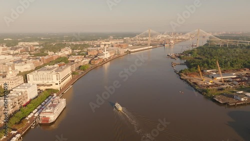 Wallpaper Mural Historic Charm: Aerial of Downtown Savannah, Georgia and River Street Along the Waterfront Torontodigital.ca