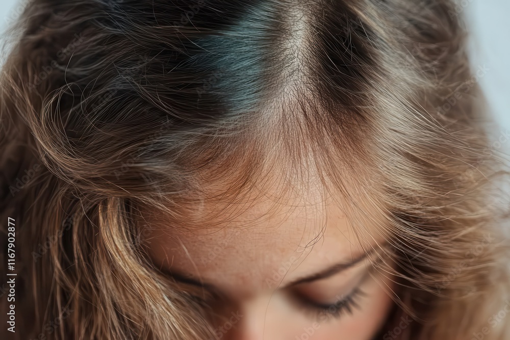 Beautiful curly hair cascading down as a girl tilts her head, showcasing natural texture and shine in soft lighting Beautiful curly hair cascading down as a girl tilts her head, showcasing natural texture and shine in soft lighting