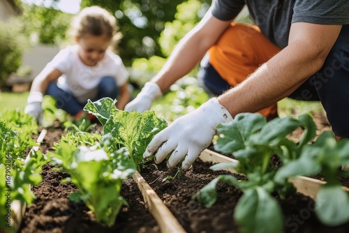 Wallpaper Mural Gardening together on a sunny afternoon, nurturing plants and bonding joyfully Torontodigital.ca