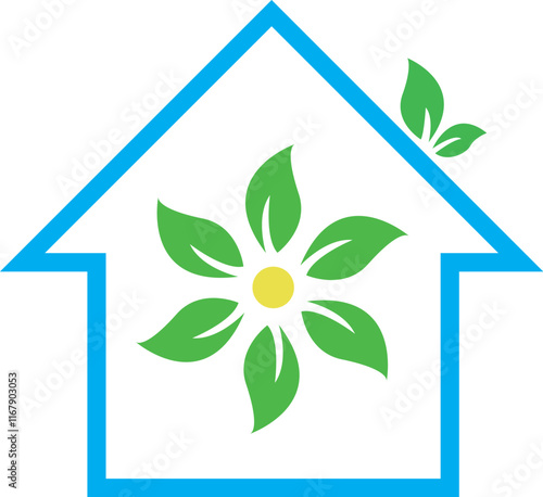 logo inspiration, icon, from the shape of the house and flowers are combined into one illustration vector