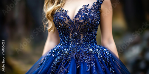 silhouette of a girl in a chic blue lace dress