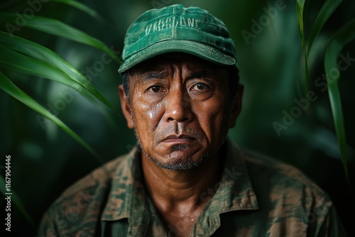 Portrait of a resilient forest guardian surrounded by vibrant greenery in the heart of the jungle photo