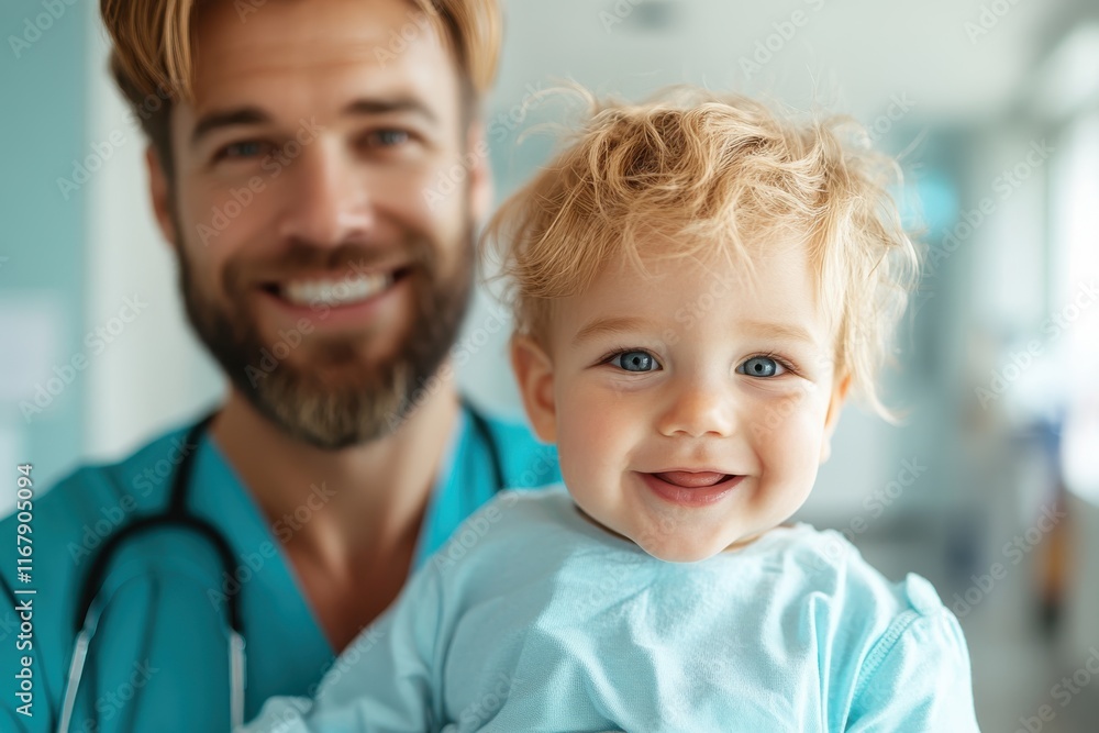 Joyful moments between a caring doctor and a young patient in a bright clinic during a routine check-up Joyful moments between a caring doctor and a young patient in a bright clinic during a routine check-up