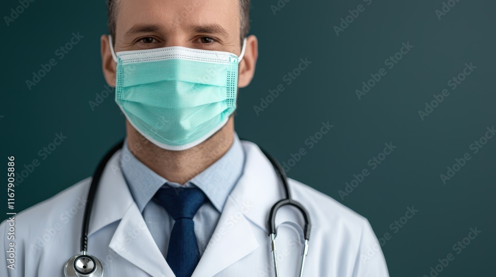 Medical Professional in Face Mask with Stethoscope in Clinic Setting Medical Professional in Face Mask with Stethoscope in Clinic Setting