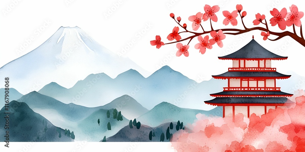 Obraz premium Traditional temple watercolor concept. 