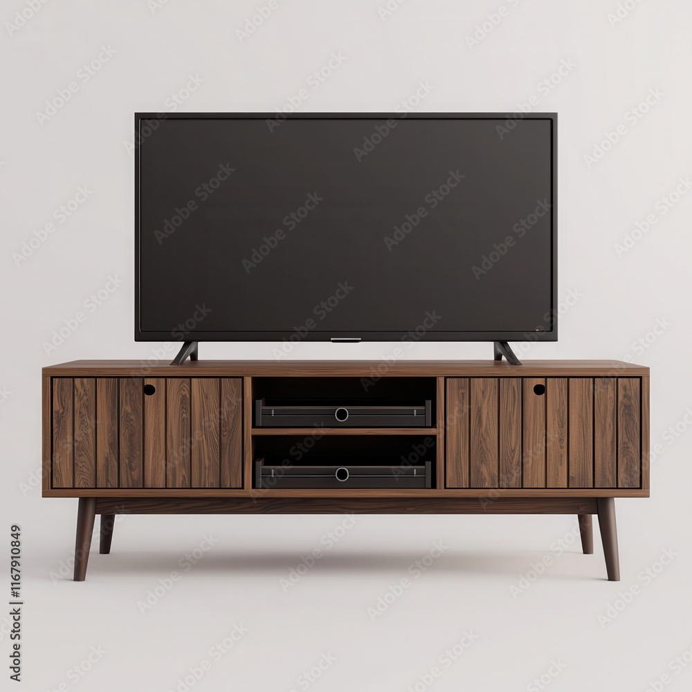 Modern Wooden Television Stand with Black Screen Display Modern Wooden Television Stand with Black Screen Display