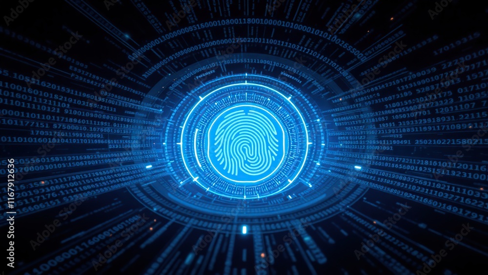 Fototapeta premium Digital Fingerprint Authentication System Data Security